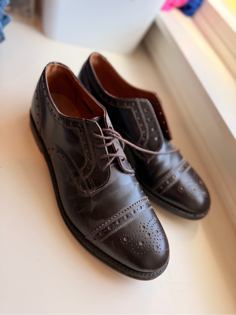 Allen Edmonds Brown Leather Brogue Cap-Toe Oxfords - Picture 3 of 13